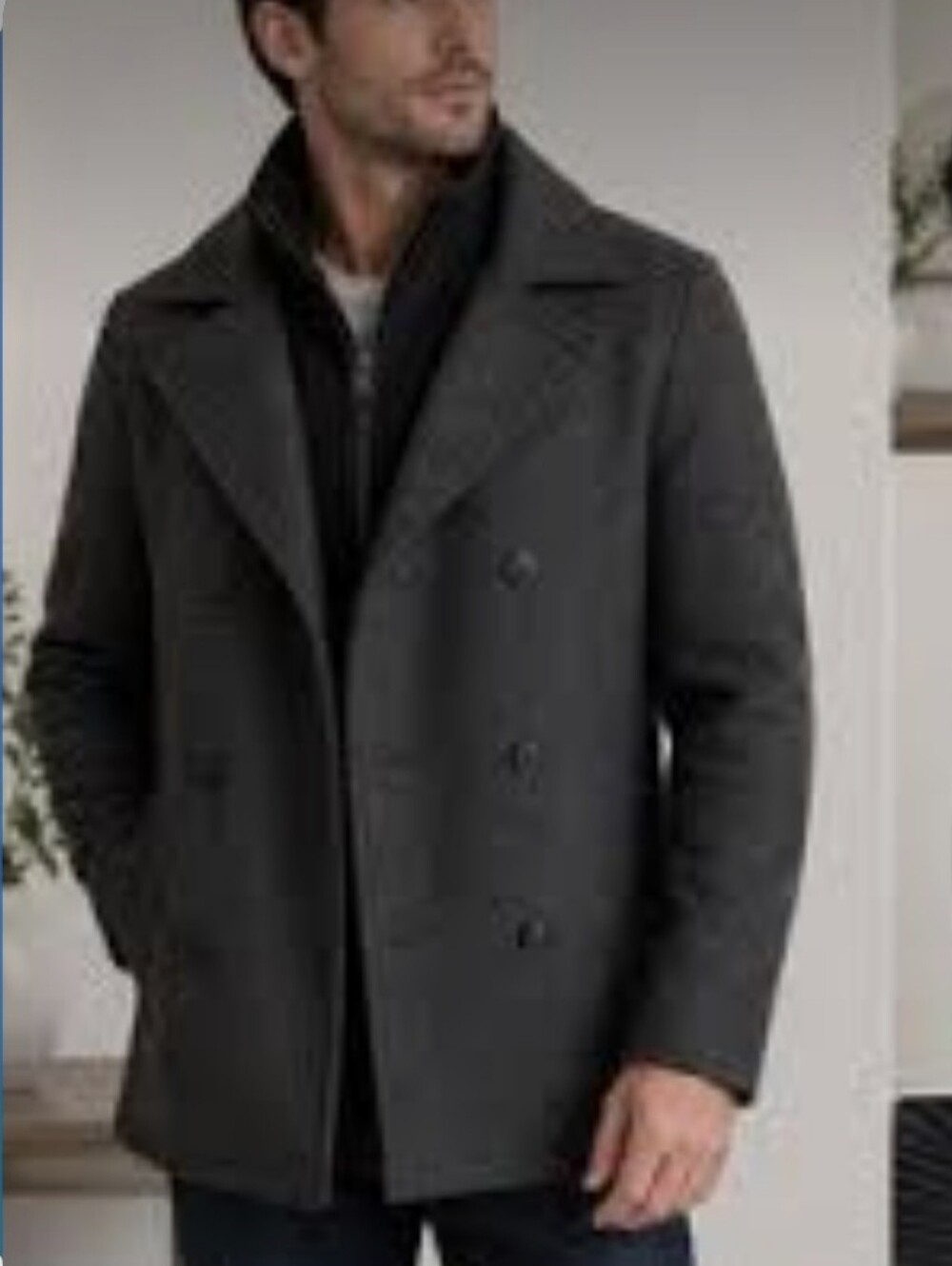Andrew Marc Men's Danton Wool Pea Coat Size: Large NWT $295 Charcoal Gray